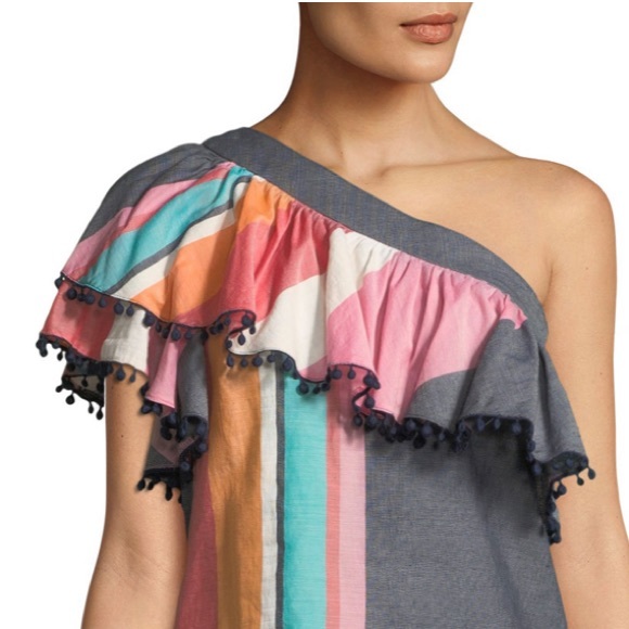 Trina Turk Los Angeles One-Shoulder Striped Cotton/ linen Blend Top size Medium - Picture 4 of 14